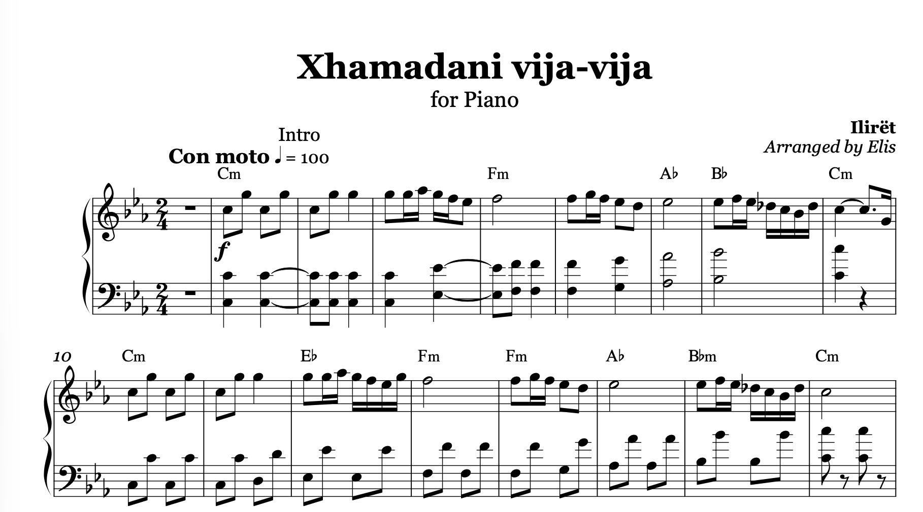 Xhamadani vija - vija, Piano sheet + Chords - Alb Music Notes