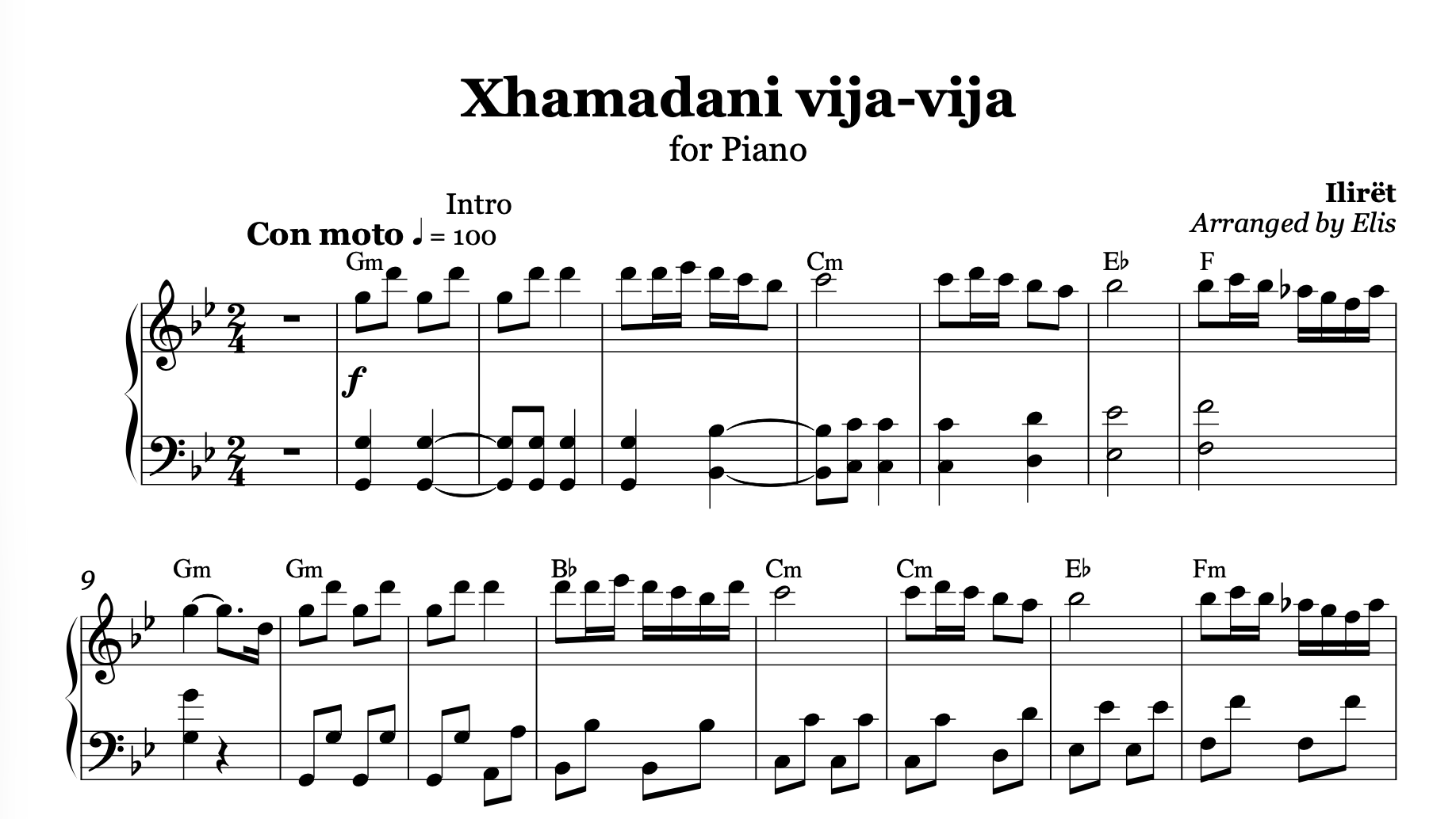 Xhamadani vija - vija, Piano sheet + Chords - Alb Music Notes