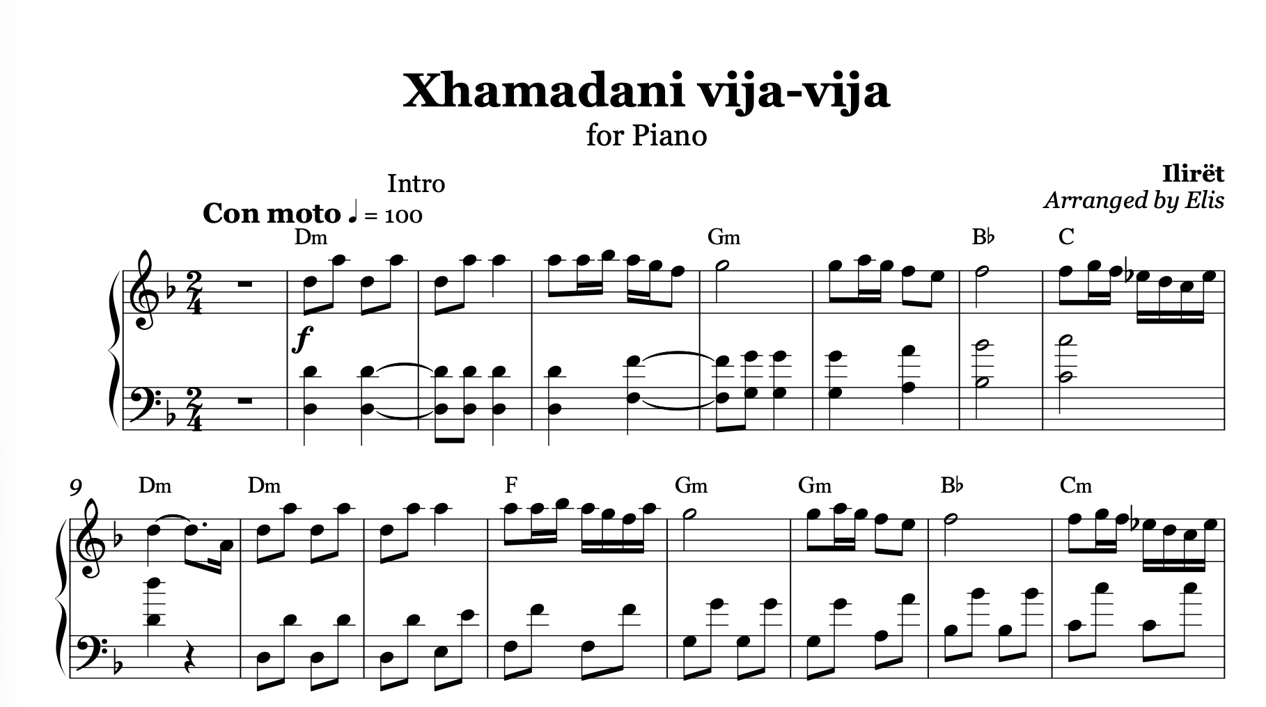 Xhamadani vija - vija, Piano sheet + Chords - Alb Music Notes