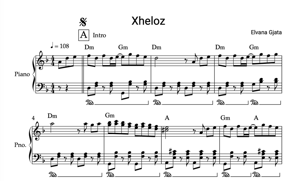 Xheloz, Piano sheet + chords - Alb Music Notes