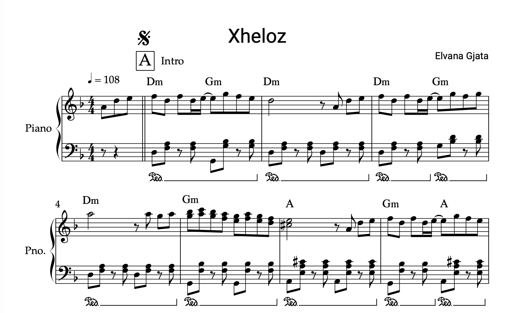 Xheloz, Piano sheet + chords - Alb Music Notes