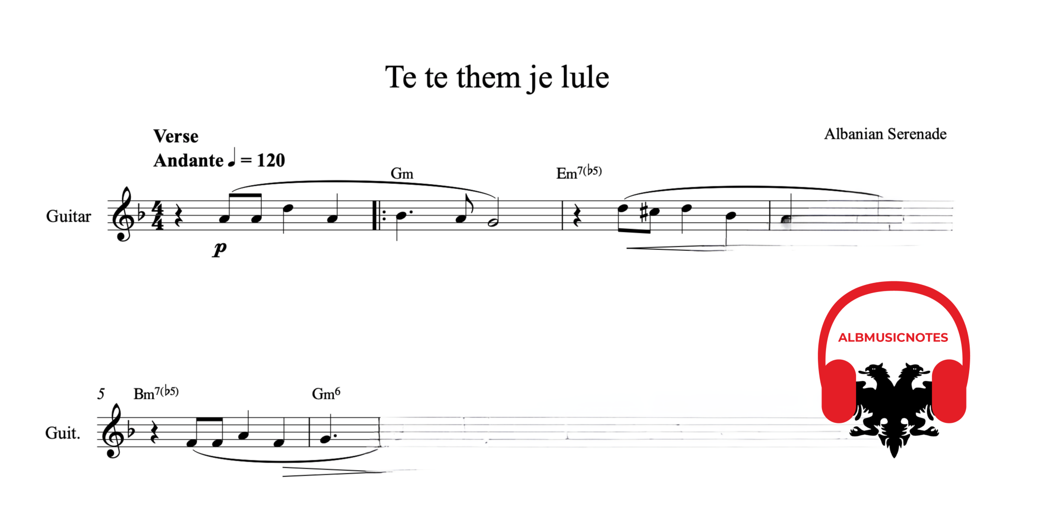 Te Te Notes Albanian Guitar Sheet Music | Alb Music Notes